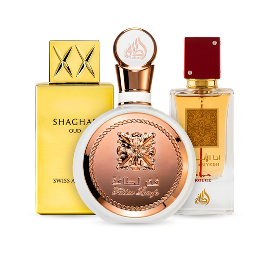 Sada 3 Parfémů | Fakhar Rose + Ana Abiyedh Rouge + Swiss Arabian Shaghaf Oud 100 ml