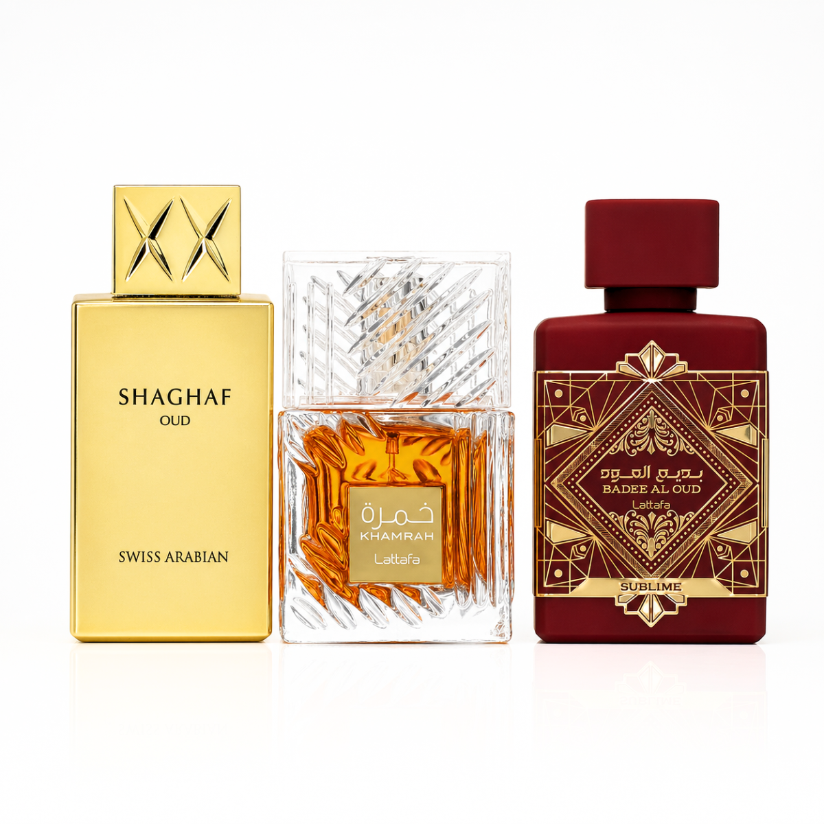 Sada 3 Parfémů | Khamrah + Bade'e Al Oud Sublime + Swiss Arabian Shaghaf Oud 100 ml